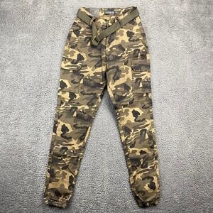 Love Moda Olive Camo‎ Twill Jogger Pants Women's Size S Belted Cargo